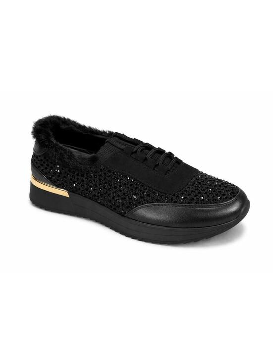 Kenneth Cole Reaction Shoes - Kenneth Cole Reaction Black Cari Faux Fur Jewel Jogger Sneakers US 6.5M NWB